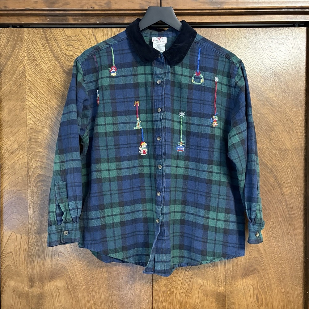 VTG Nutcracker XL Womens 90s Plaid Flannel Embroidered Christmas Button Up Shirt